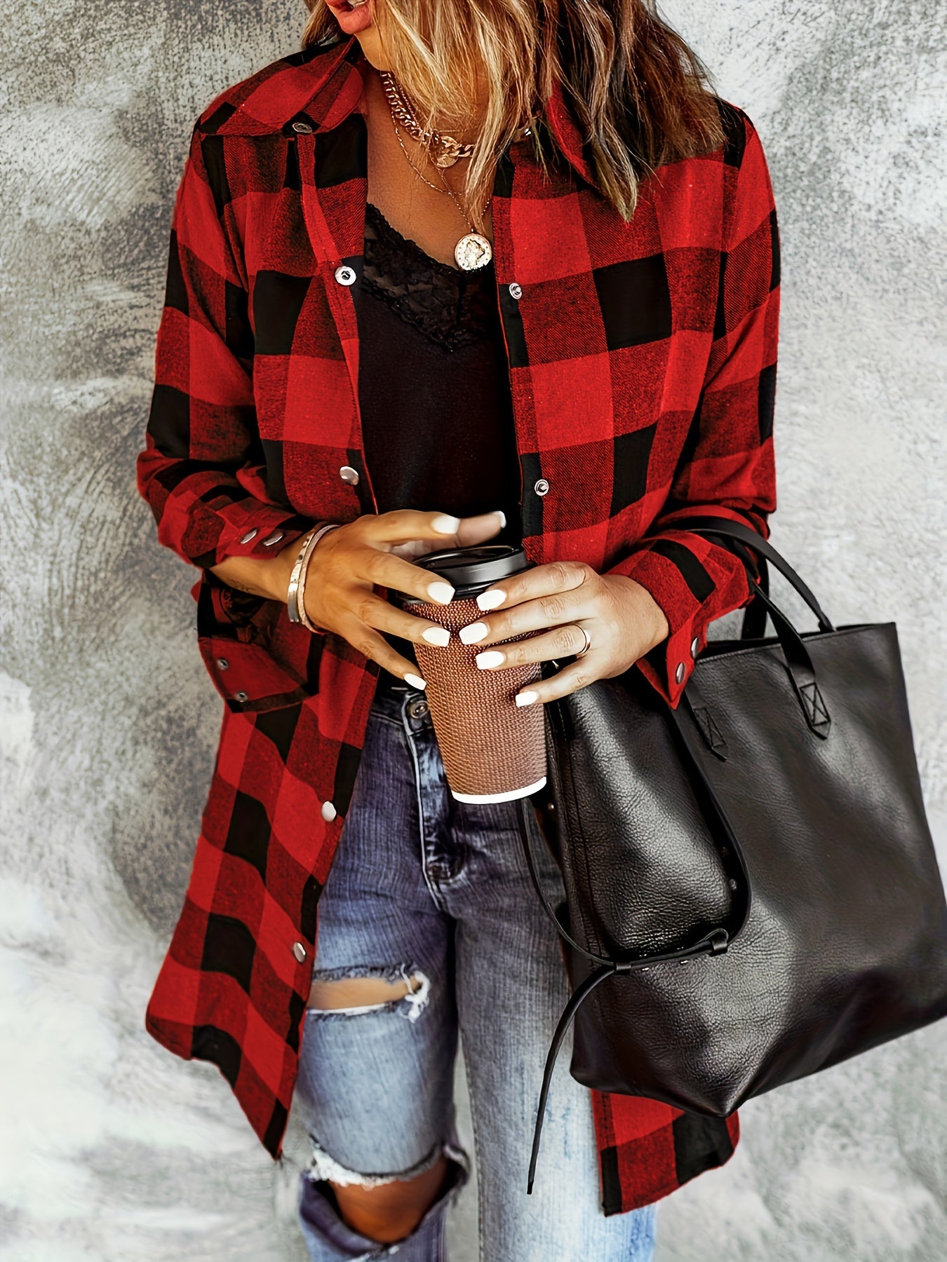 Plaid Button Front Long Shirt