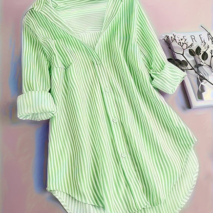 Striped Button Front Blouse