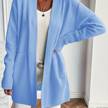 Elegant Open Front Cardigan with Pockets