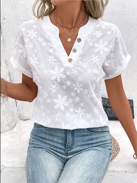 Floral V-Neck Batwing Sleeve Shirt