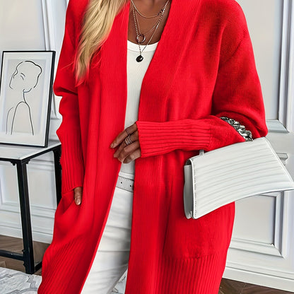 Elegant Open Front Cardigan with Pockets