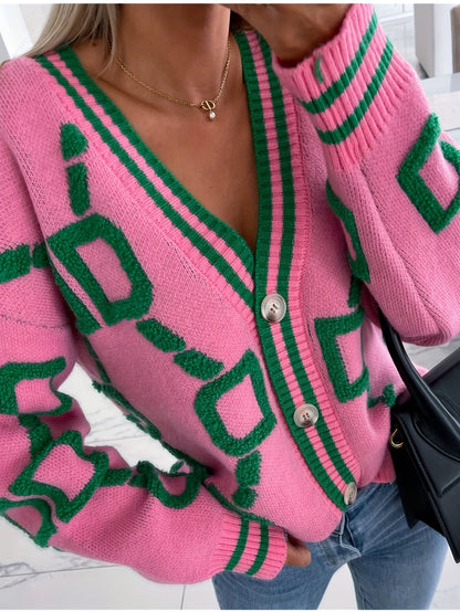 Color Block V-Neck Cardigan