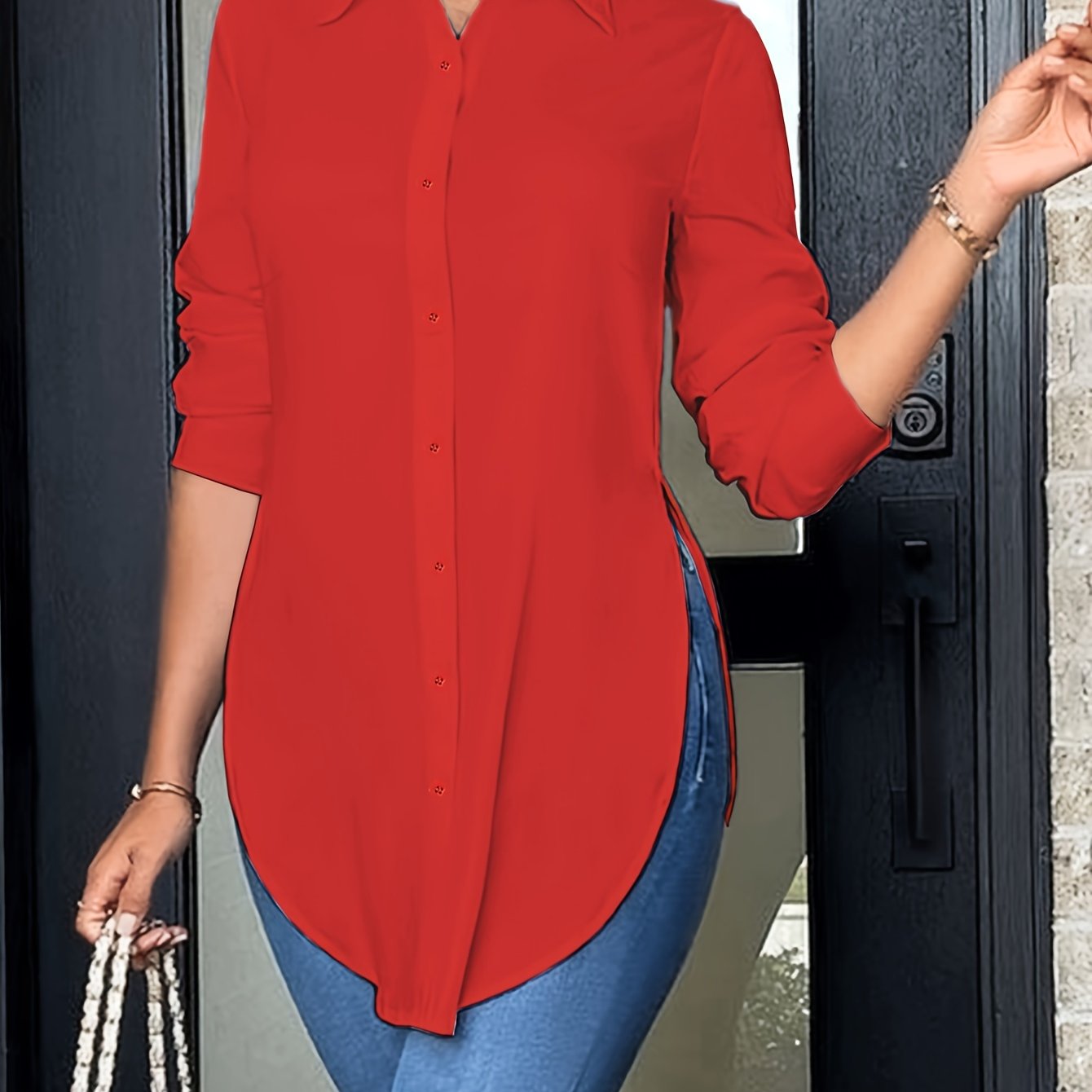 Curved Hem Button Front Shirt