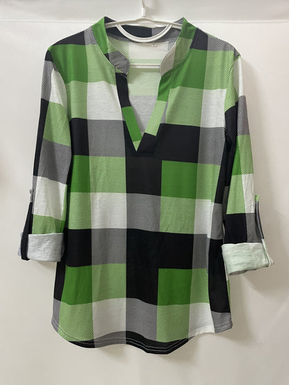 Plaid V-Neck Long Sleeve Shirt