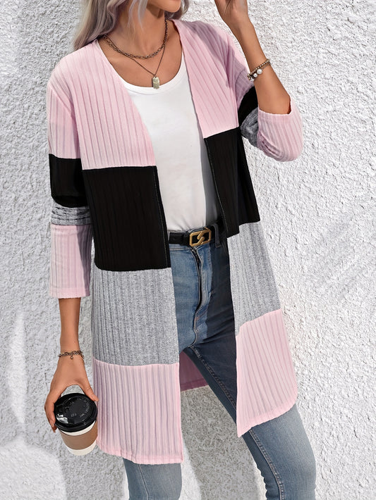 Colorblock Ribbed Open Cardigan