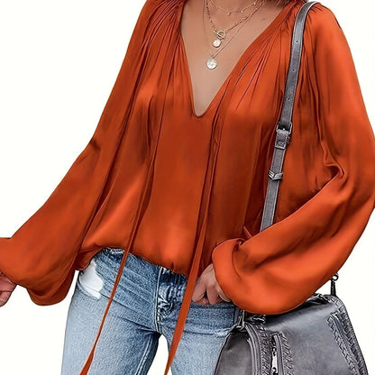 Elegant V-Neck Long Sleeve Blouse