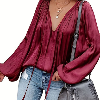 Elegant V-Neck Long Sleeve Blouse
