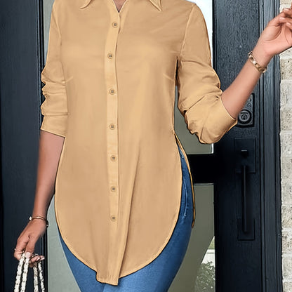 Curved Hem Button Front Shirt