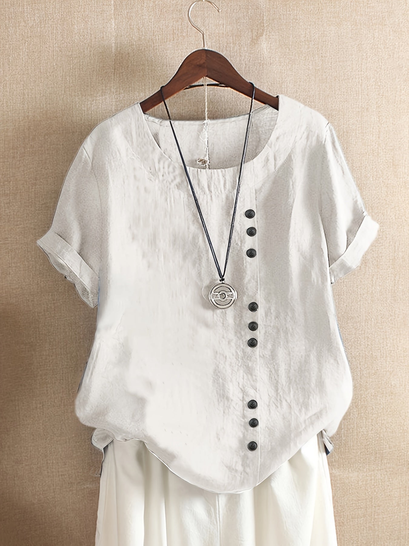 Elegant Button-Up Crew Neck Shirt