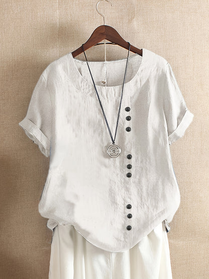Elegant Button-Up Crew Neck Shirt