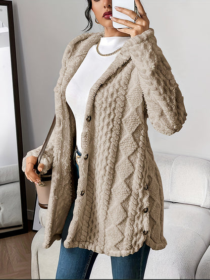Plush Hooded Argyle Cardigan Coat