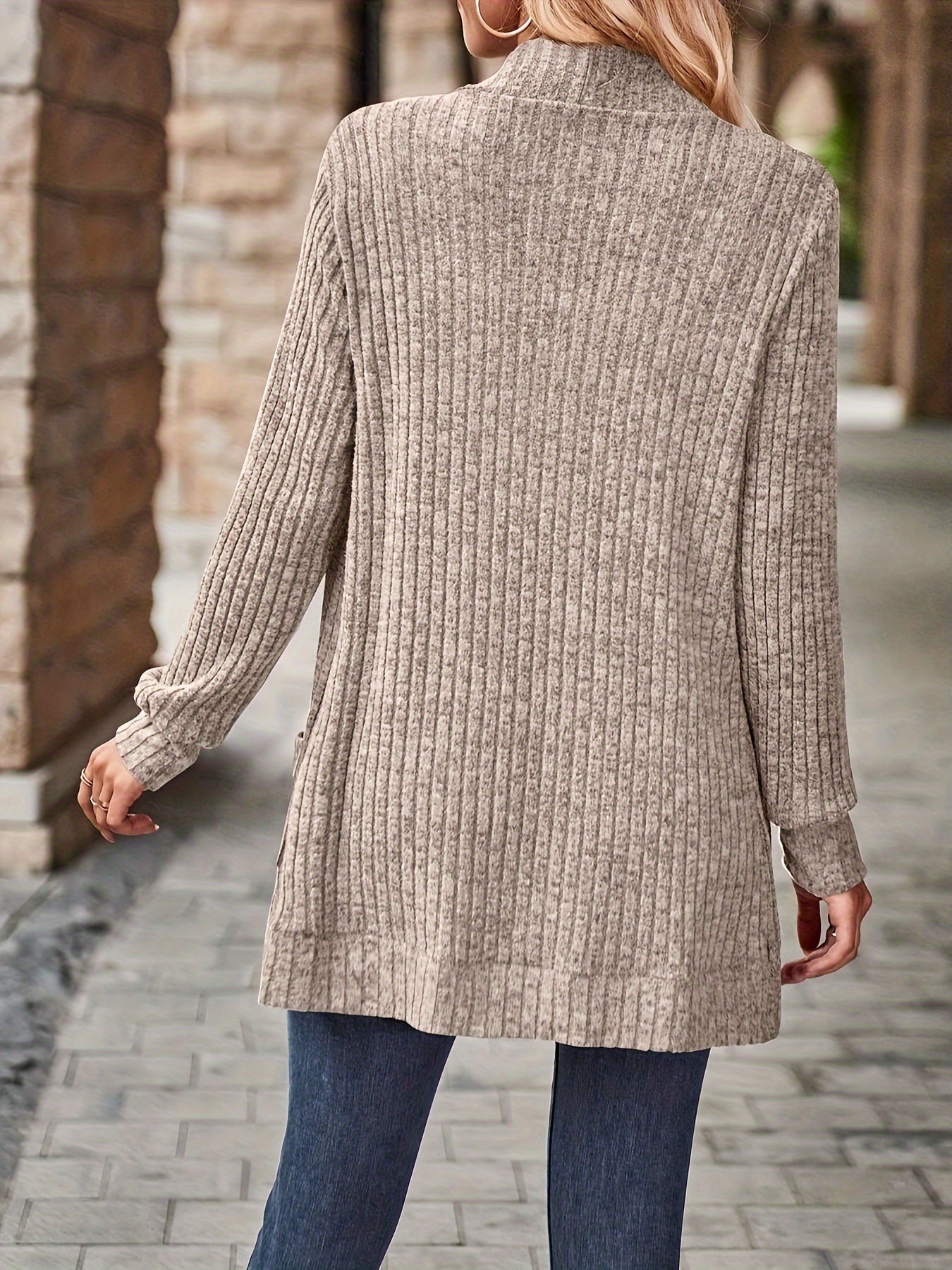 Ribbed Open Front Cardigan with Pockets