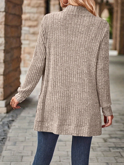 Ribbed Open Front Cardigan with Pockets