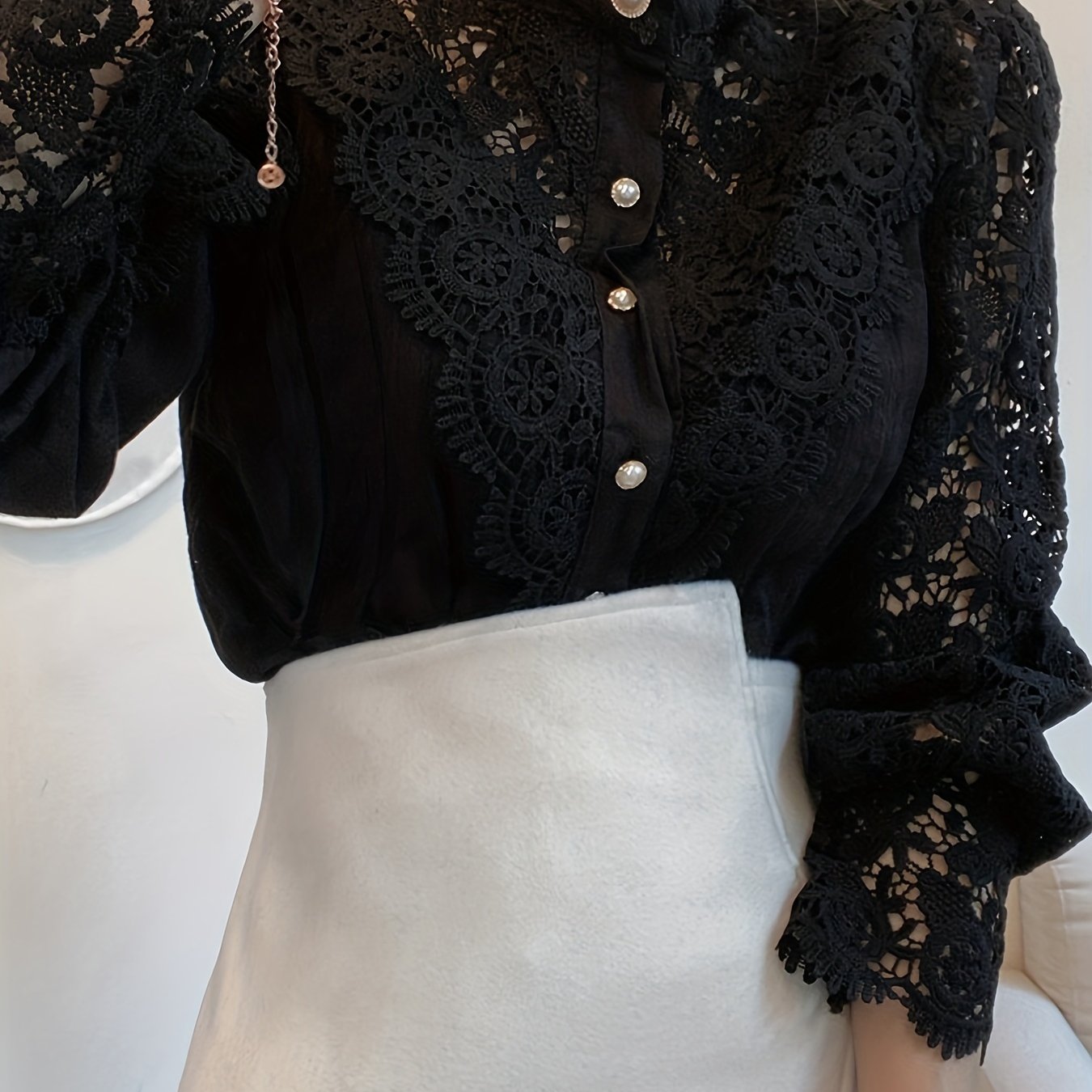 Vintage Lace Pearl Button Blouse
