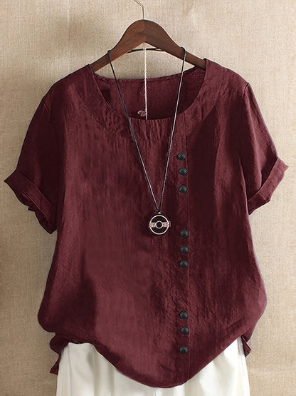 Elegant Button-Up Crew Neck Shirt
