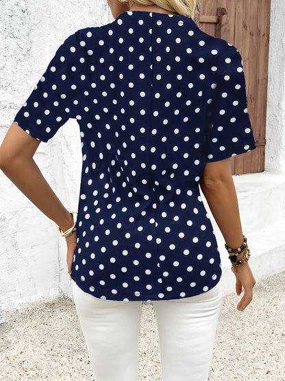 Polka Dot V-Neck Zipper Blouse