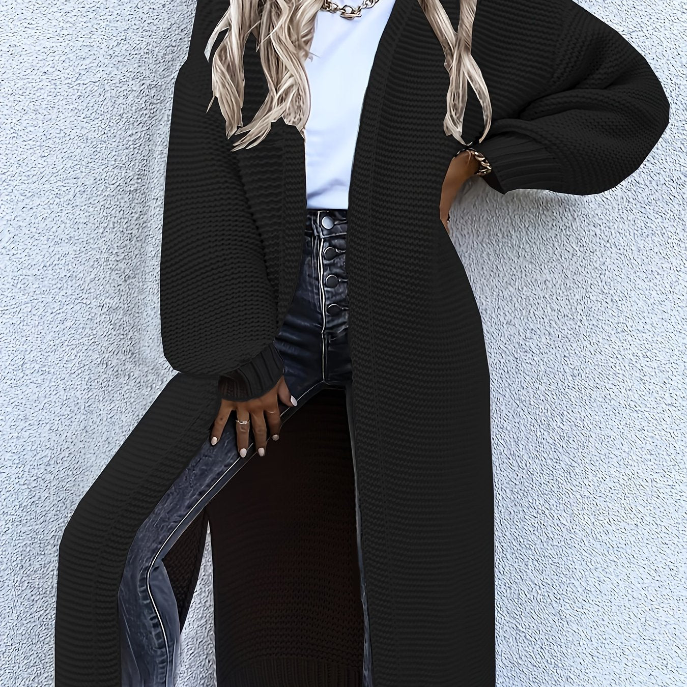 Long V-Neck Open Cardigan
