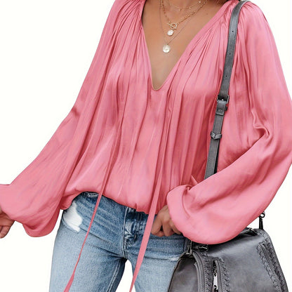 Elegant V-Neck Long Sleeve Blouse