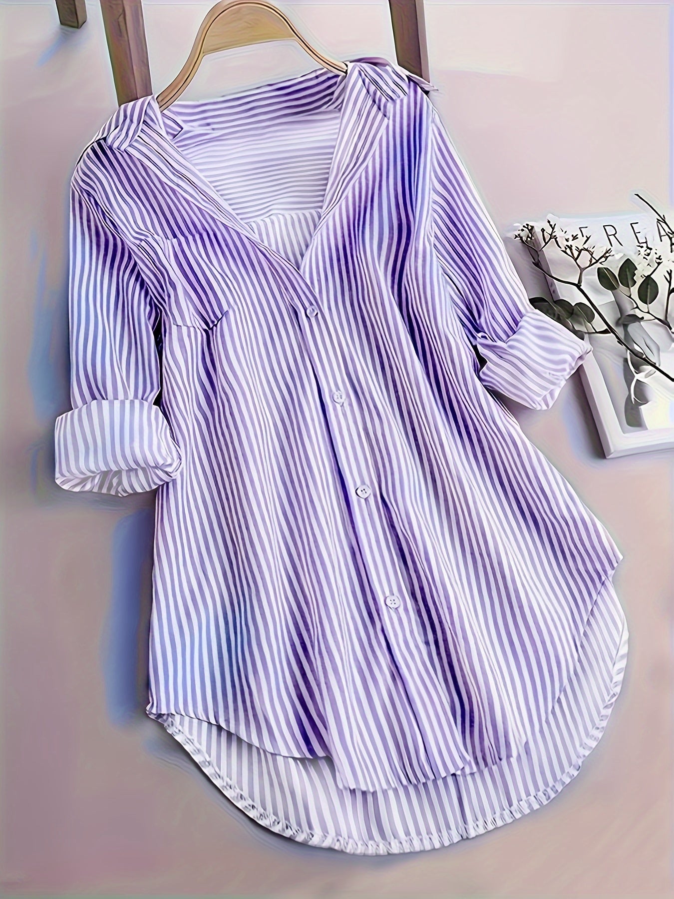 Striped Button Front Blouse