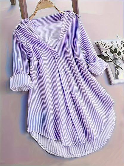 Striped Button Front Blouse