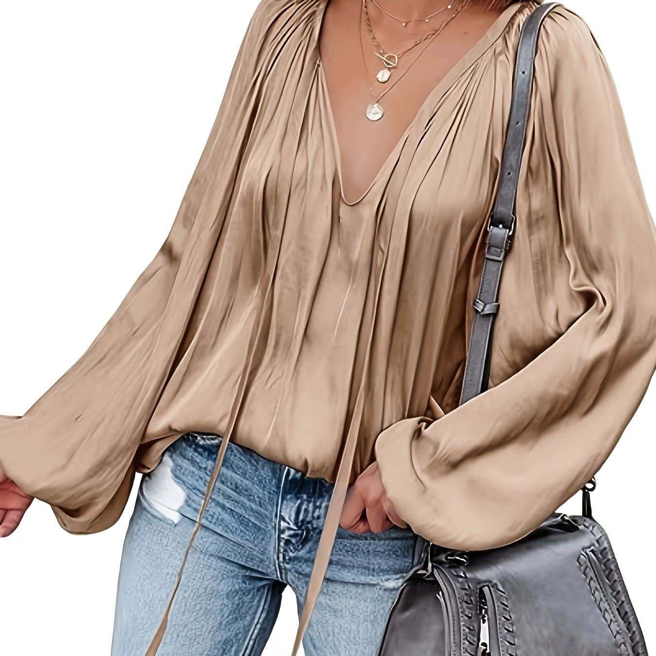 Elegant V-Neck Long Sleeve Blouse
