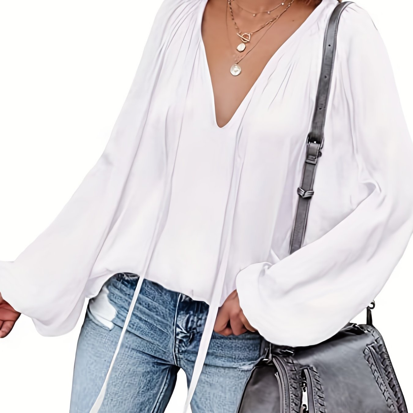 Elegant V-Neck Long Sleeve Blouse