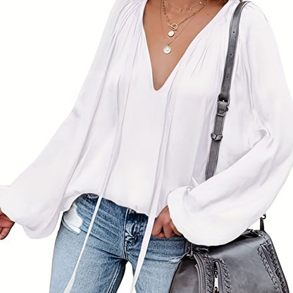 Elegant V-Neck Long Sleeve Blouse
