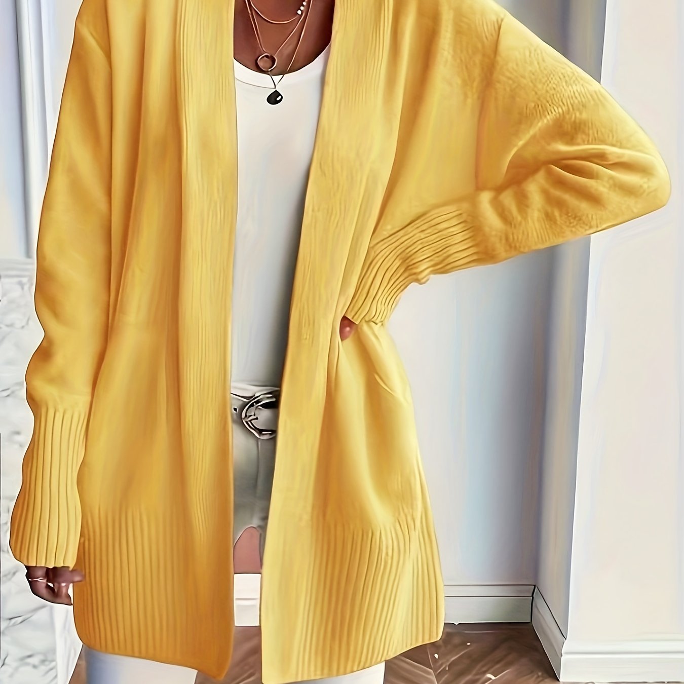 Elegant Open Front Cardigan with Pockets