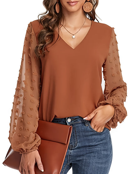 V-Neck Shirt with Swiss Dot Sleeves