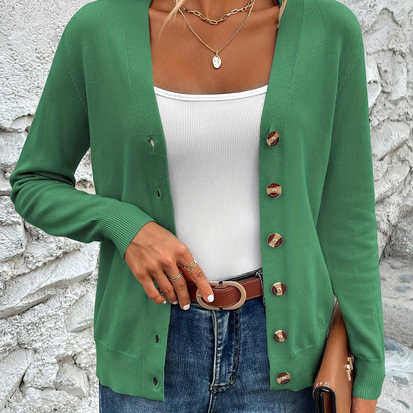 Button Front V-Neck Cardigan Top