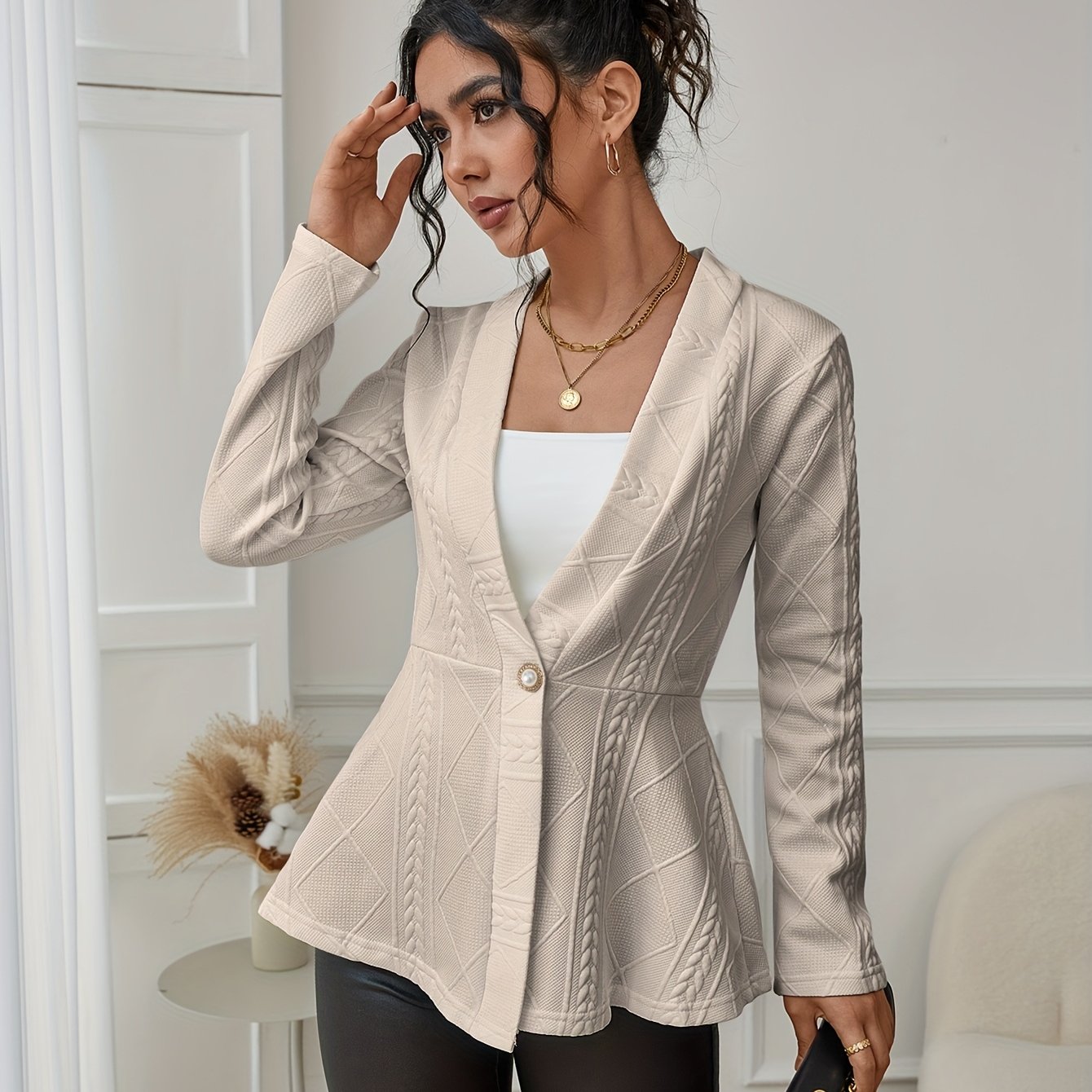 Textured Beaded Button Jacket