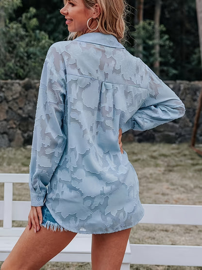 Floral Keyhole Neck Ruffle Sleeve Blouse