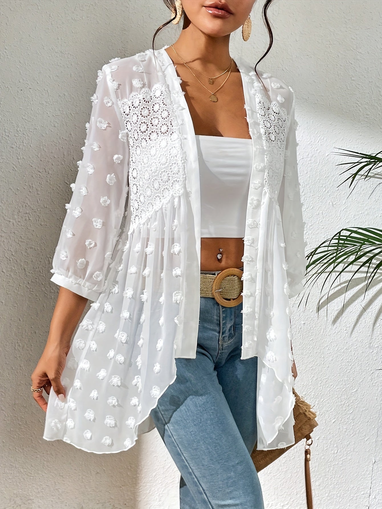 Swiss Dot Lace Open Cardigan