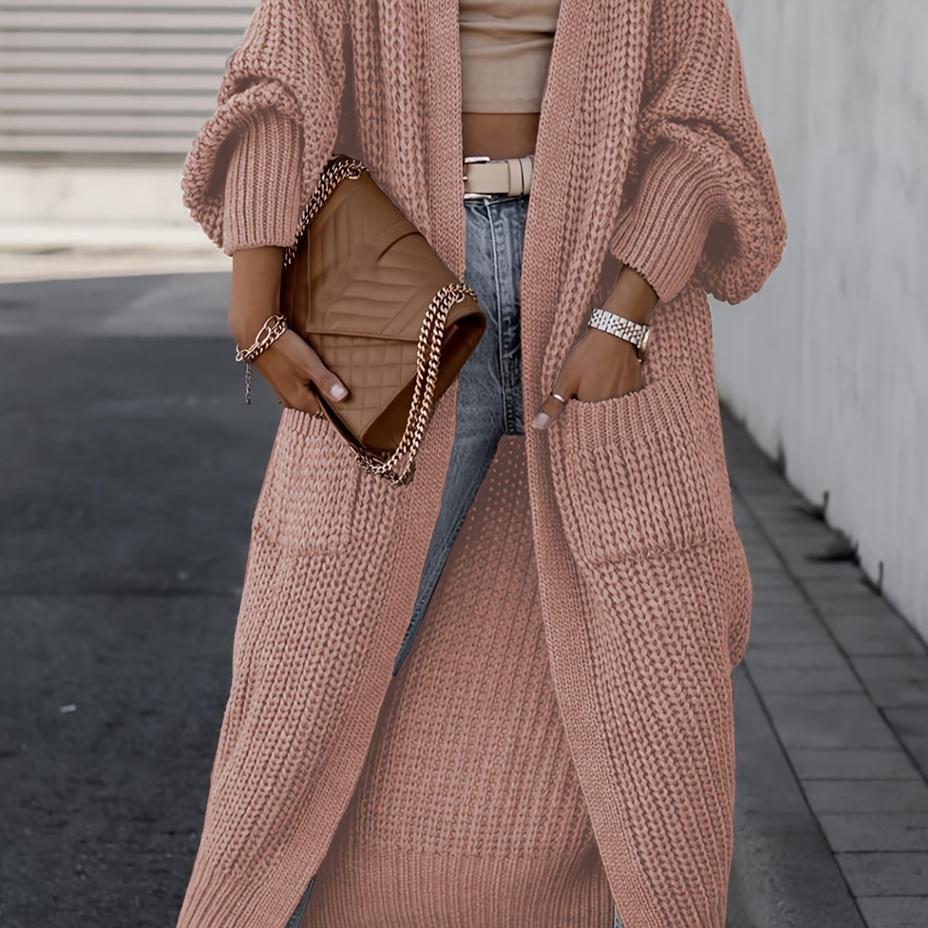 Deep V-Neck Ribbed Cardigan