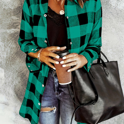 Plaid Button Front Long Shirt