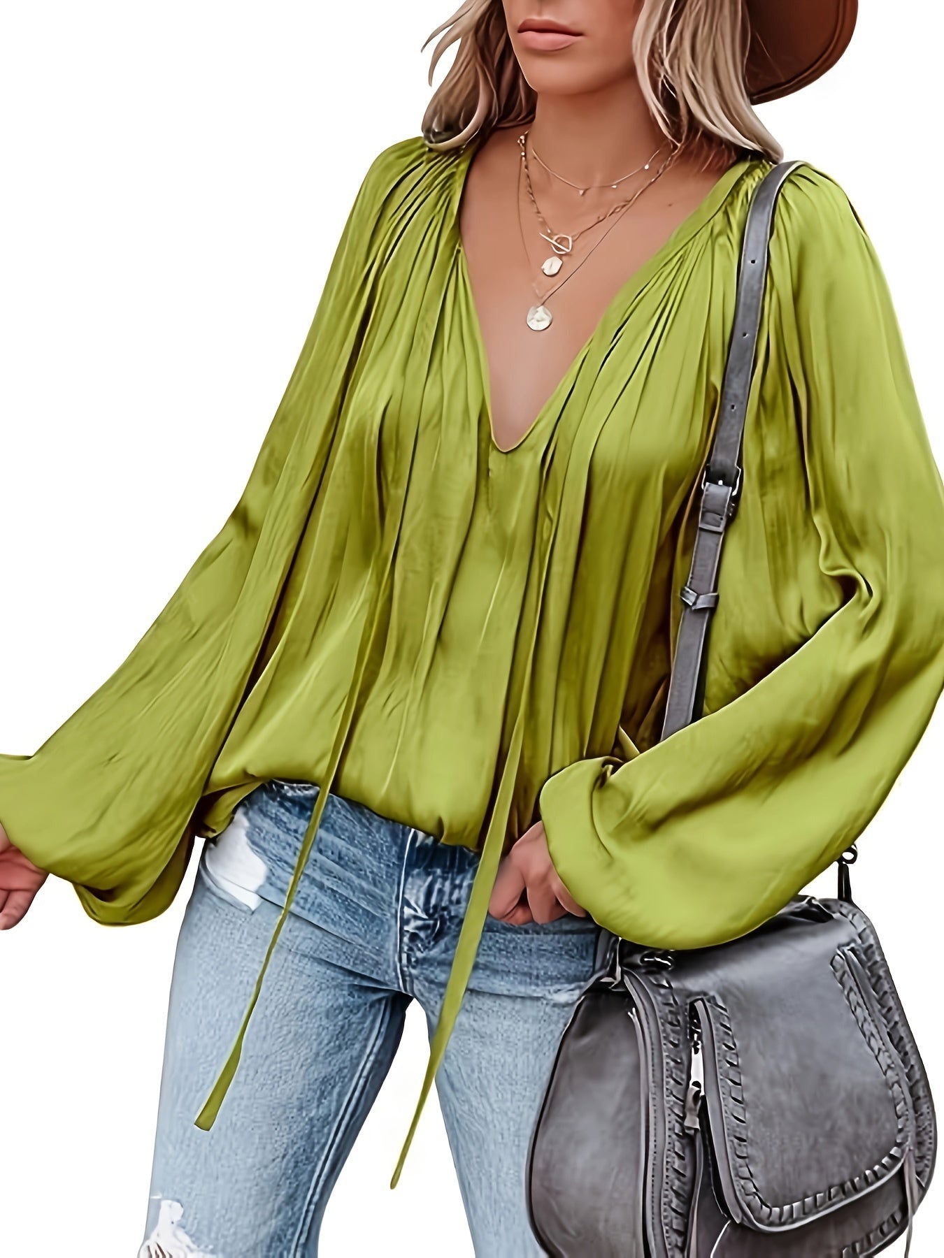 Elegant V-Neck Long Sleeve Blouse