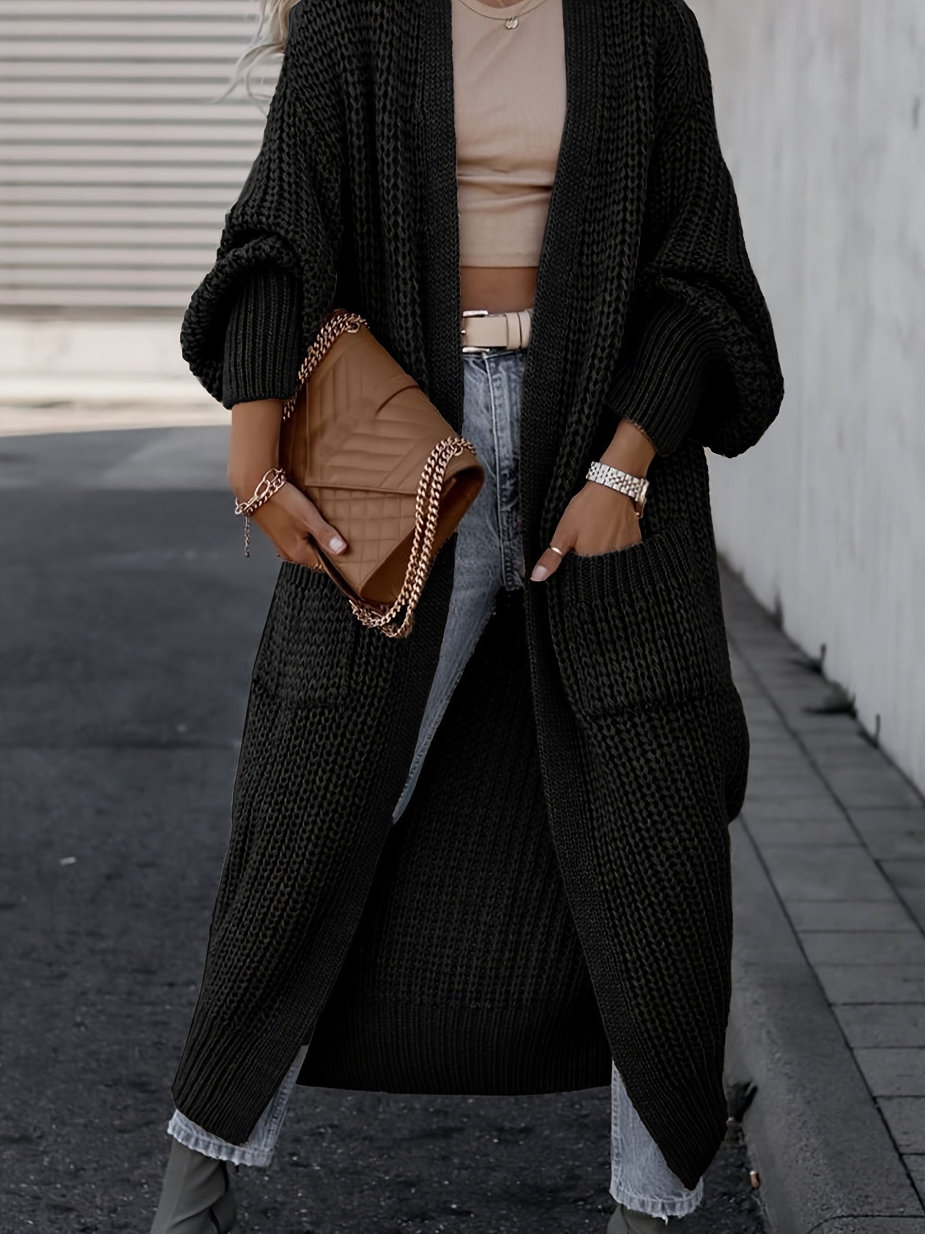 Deep V-Neck Ribbed Cardigan