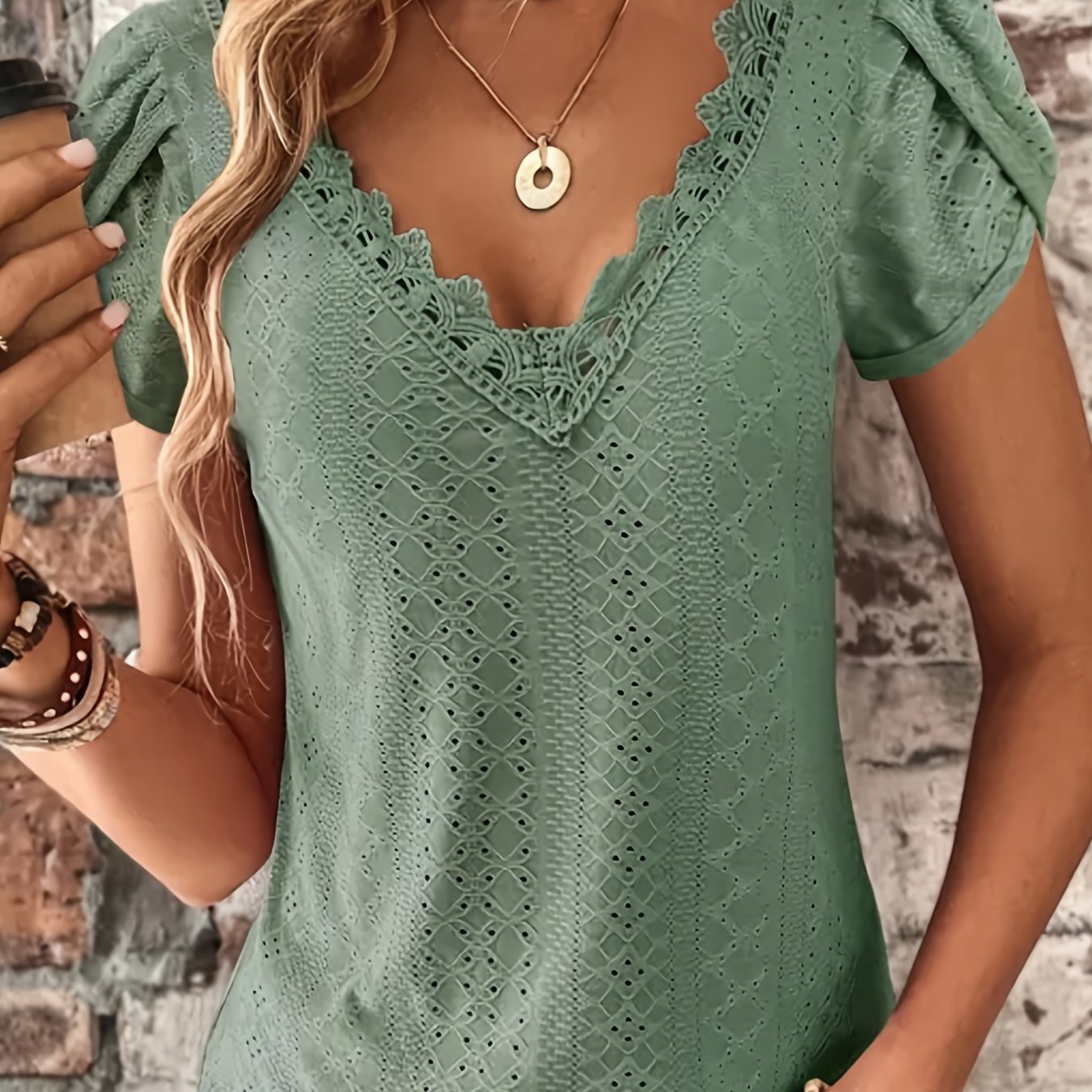 Ruffle Sleeve V-Neck Blouse