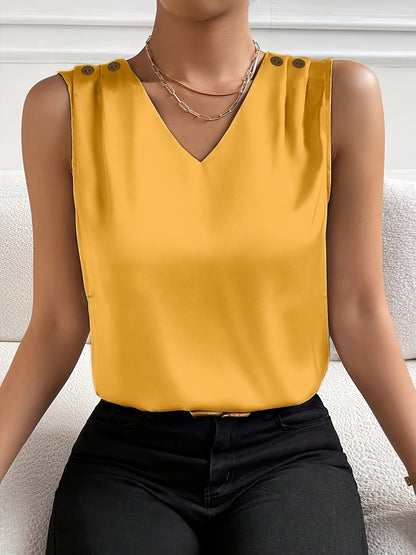 Sleeveless V-Neck Silky Vest