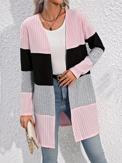Colorblock Ribbed Open Cardigan