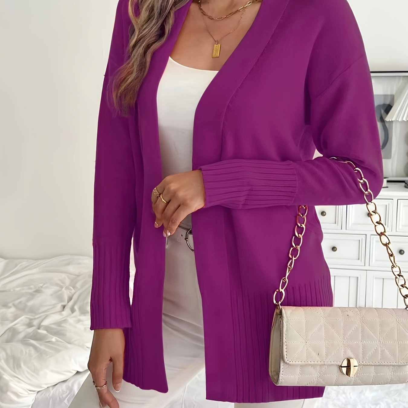 Plus Size Open Front Knit Cardigan