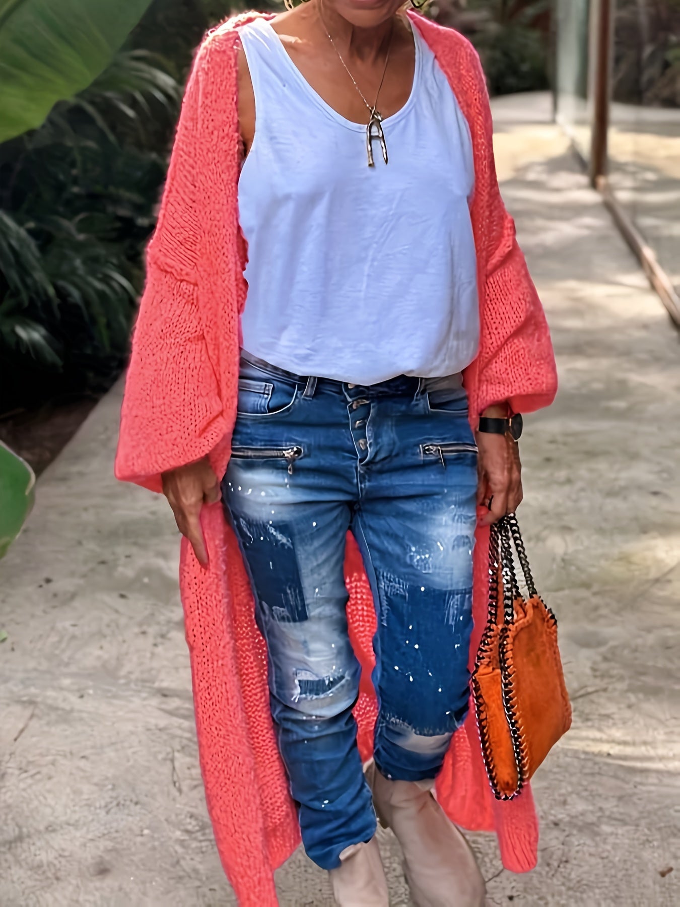 Letter Pattern Open Front Cardigan