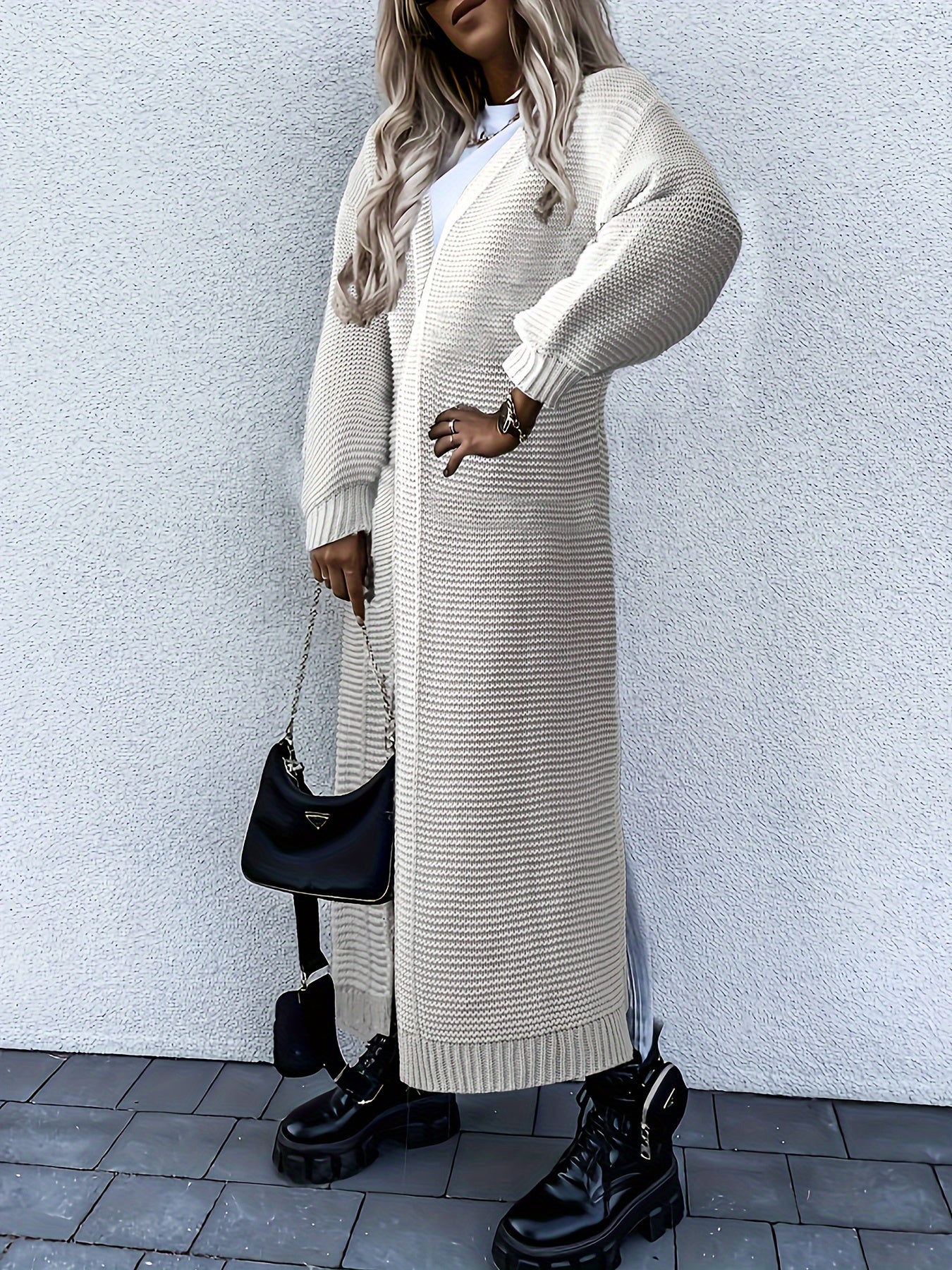 Long V-Neck Open Cardigan
