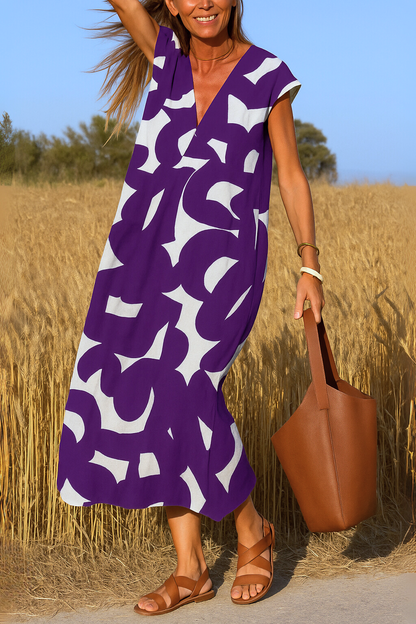 Printed Dress with V-Neck