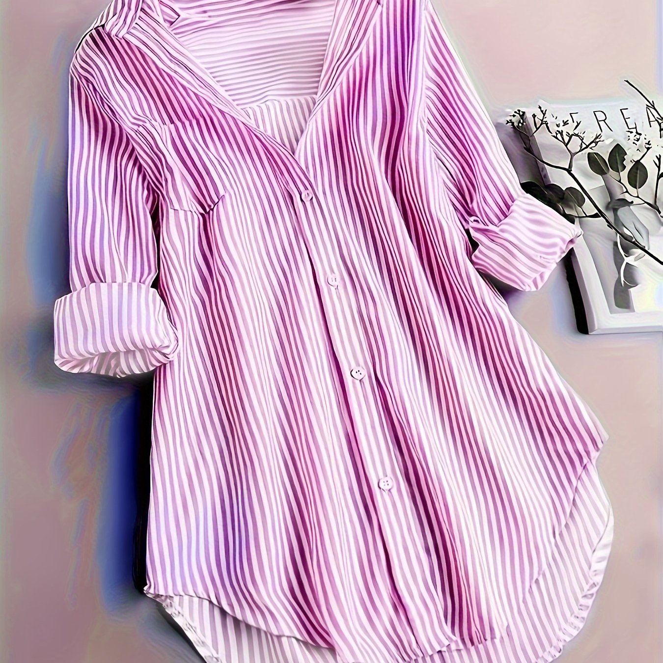 Striped Button Front Blouse