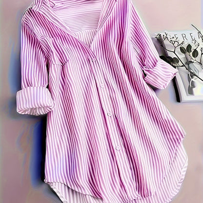 Striped Button Front Blouse