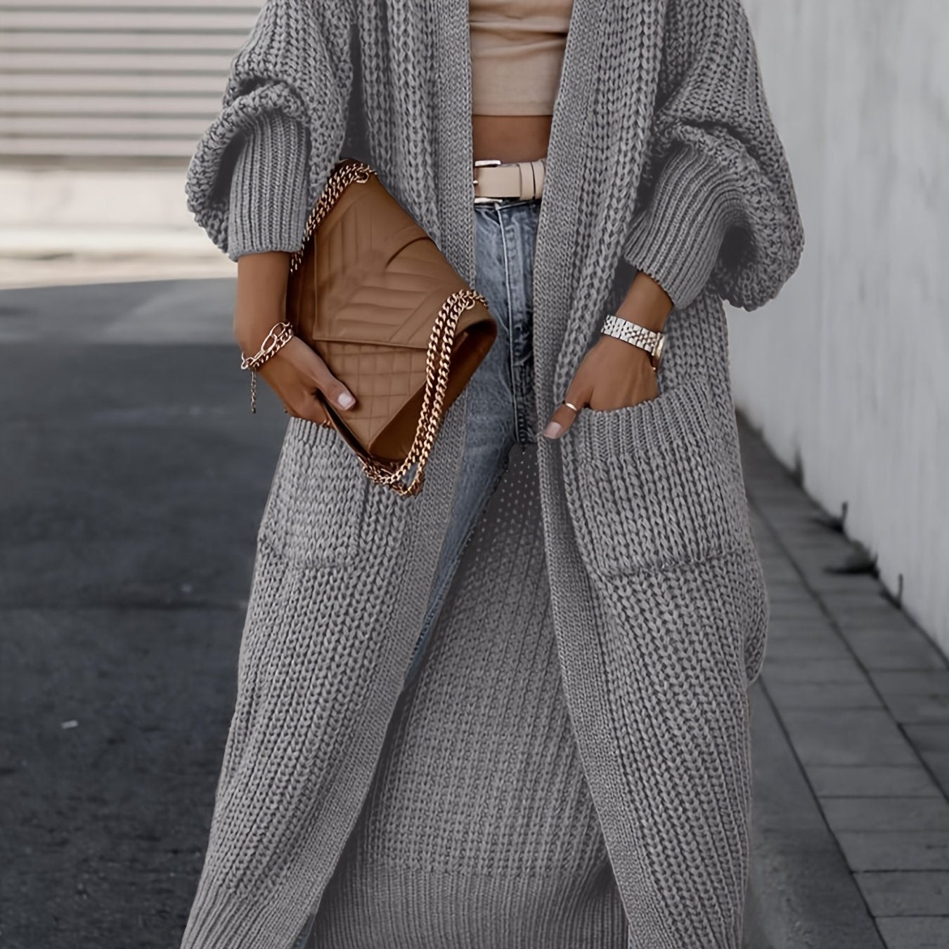 Deep V-Neck Ribbed Cardigan
