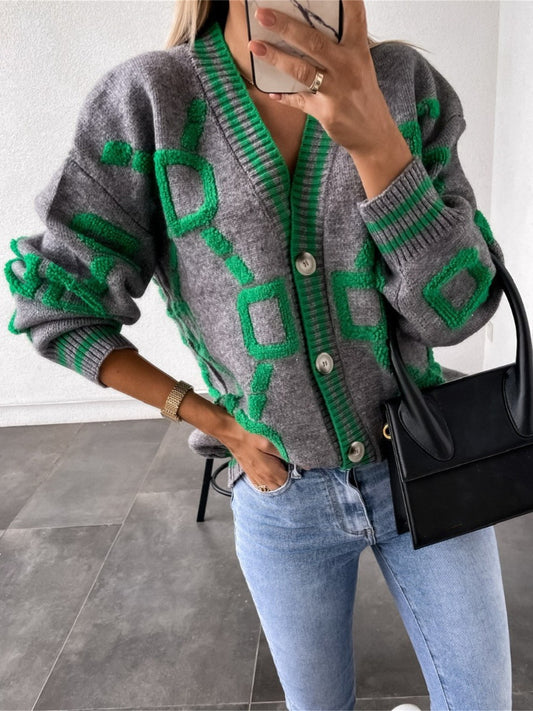 Color Block V-Neck Cardigan
