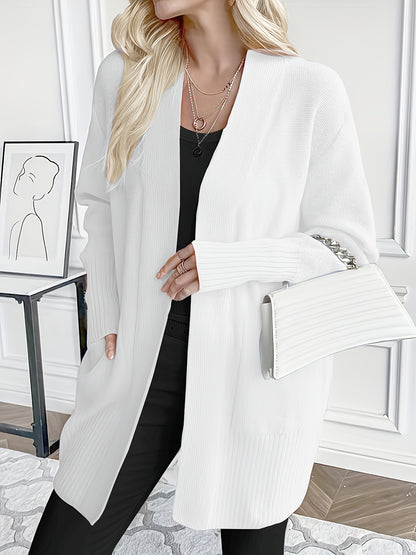 Elegant Open Front Cardigan with Pockets
