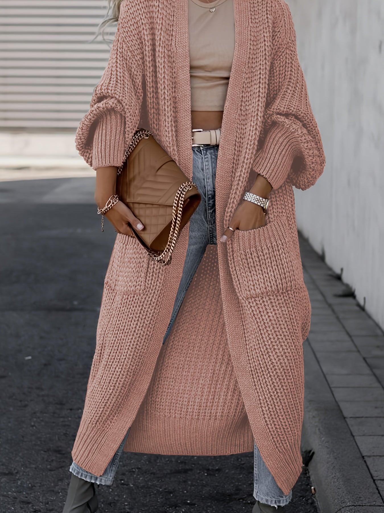 Deep V-Neck Ribbed Cardigan